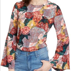 Halogen Bow Back Print Flare Sleeve Tunic, Size Small